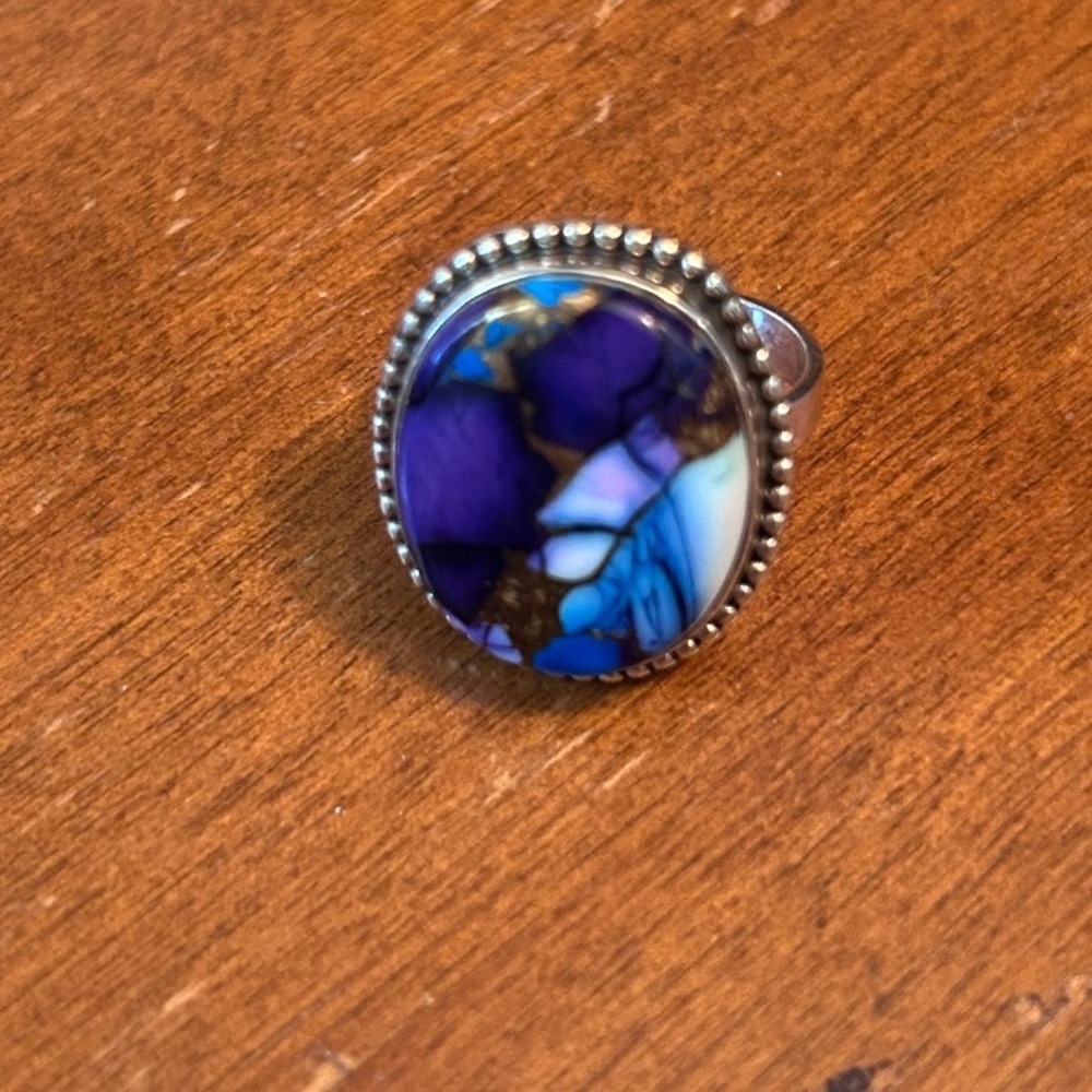 Sterling Silver 925 Purple Dahlia Copper Matrix Ring Size 7.25
